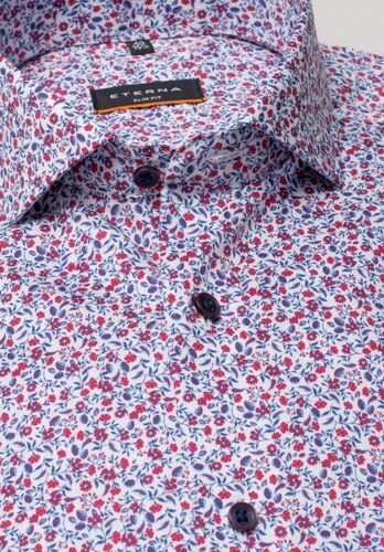 ETERNA Slim Fit košile dlouhý rukáv 100% bavlna Non Iron červeno modrý  květinový vzor - GLAMI.cz