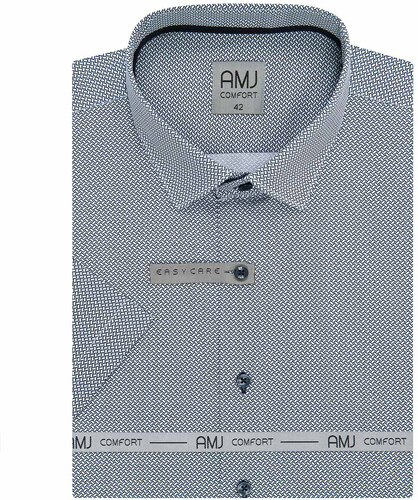 AMJ pánská košile bavlněná, šedo-bílá mozaika VKBR1194, krátký rukáv,  regular fit - GLAMI.cz