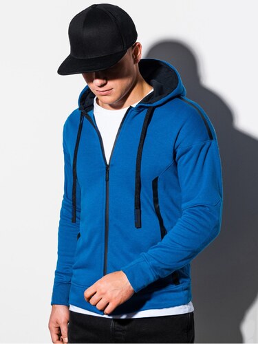 Modrá pánská mikina na zip s kapucí Ombre Clothing B1076 - GLAMI.cz