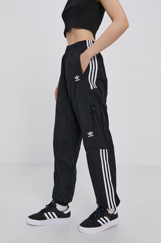 Kalhoty adidas Originals H22870 dámské, černá barva, jednoduché, high waist  - GLAMI.cz