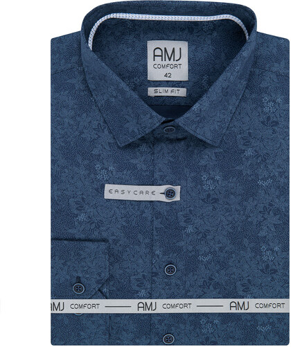AMJ Pánská košile AMJ bavlněná, modrá květovaná VDSBR1221, dlouhý rukáv,  slim fit - GLAMI.cz