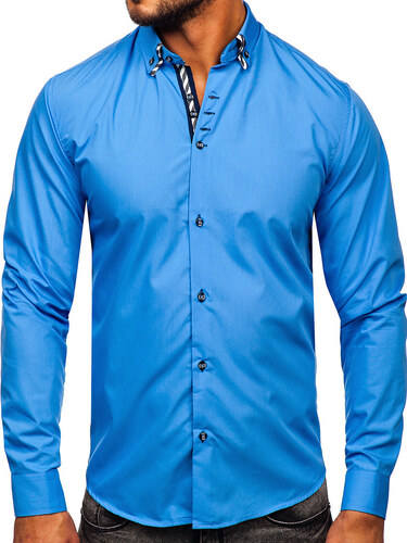 Modrá pánská košile s dlouhým rukávem Bolf 3762 - GLAMI.cz