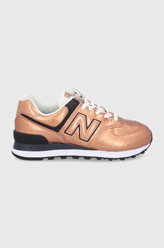 Kožené boty New Balance WL574PX2 zlatá barva, na plochém podpatku - GLAMI.cz