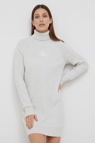 Šaty z vlněné směsi Calvin Klein Jeans šedá barva, mini, jednoduché -  GLAMI.cz