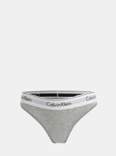 Calvin Klein šedé kalhotky s bílou širokou gumou Bikini basic - GLAMI.cz
