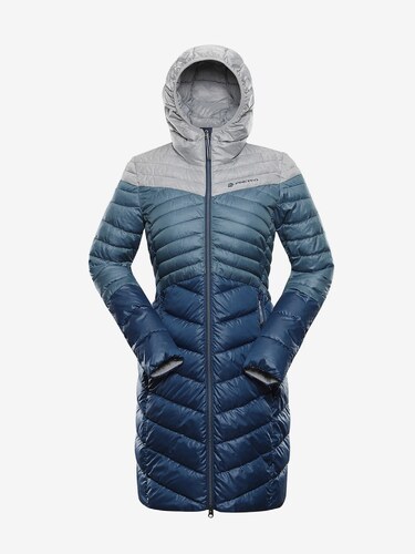Modrý dámský pruhovaný zimní prošívaný kabát Alpine Pro LEVRA - GLAMI.cz