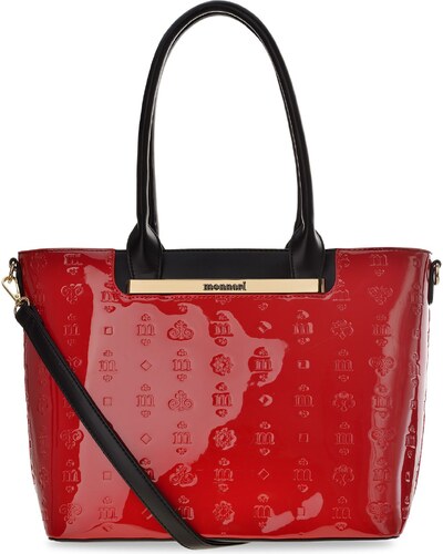 Lakovaná dámská kabelka monnari shopperka s vytlačeným logem objemná taška  přes rameno - červená s černou - GLAMI.cz