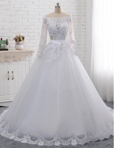 Donna Bridal luxusní svatební šaty s dlouhým rukávem a s otevřenými zády +  tělová látka/zip s knoflíčky - GLAMI.cz