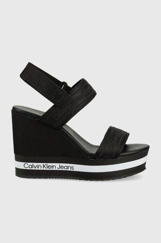 Sandály Calvin Klein Jeans dámské, černá barva, na klínku - GLAMI.cz