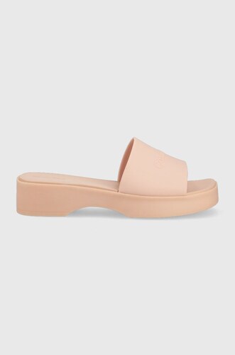 Pantofle Calvin Klein dámské, růžová barva, na platformě - GLAMI.cz