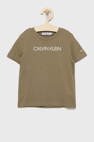 Dětské bavlněné tričko Calvin Klein Jeans zelená barva, s potiskem -  GLAMI.cz