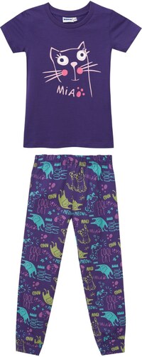 Winkiki Kids Wear Dívčí pyžamo - krátký rukáv, dlouhé kalhoty Cool Cat -  fialová - 122 - GLAMI.cz