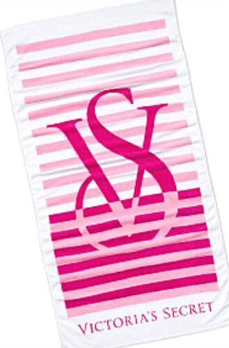 Plážová osuška Victoria´s Secret pink-white stripes - GLAMI.cz