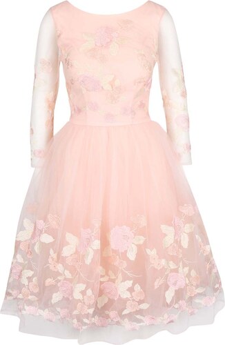 Světle růžové šaty s 3/4 krajkovými rukávy Chi Chi London Penny - GLAMI.cz