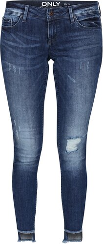 Modré skinny džíny s roztřepenými nohavicemi ONLY Coral - GLAMI.cz