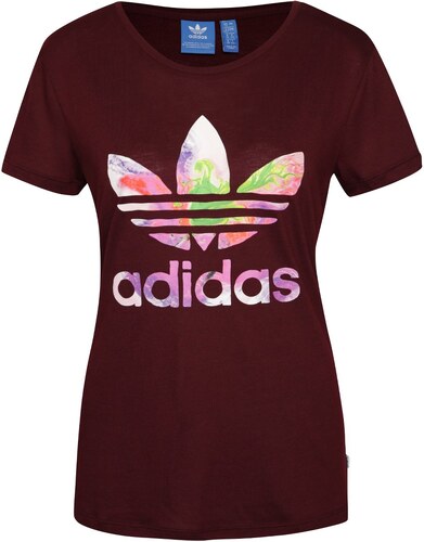 Vínové dámské tričko s barevným logem adidas Originals - GLAMI.cz
