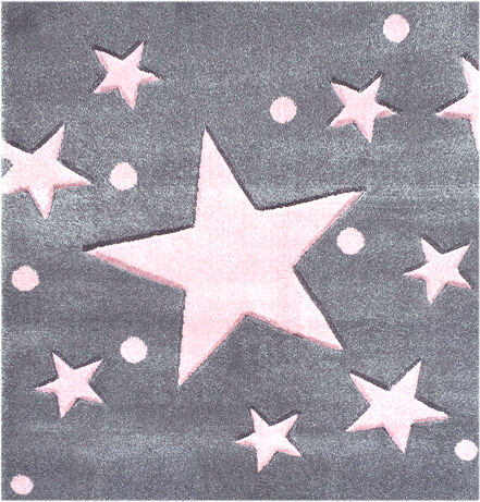 Happy Rugs Dětský koberec šedý s růžovými hvězdami, 140x140 cm - GLAMI.cz