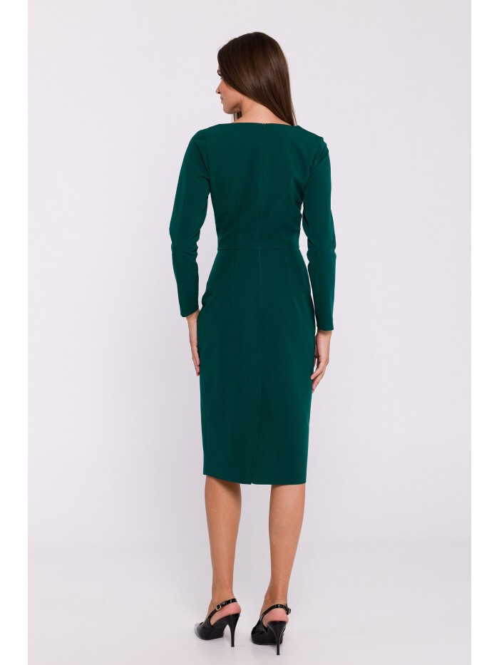STYLOVE S376 Tužkové šaty s asymetrickým výstřihem - zelené