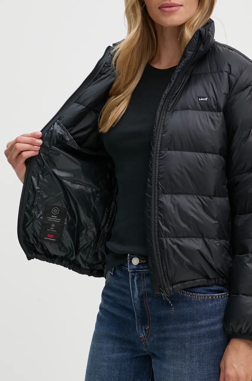 Péřová bunda Levi's dámská, černá barva, přechodná, A8320