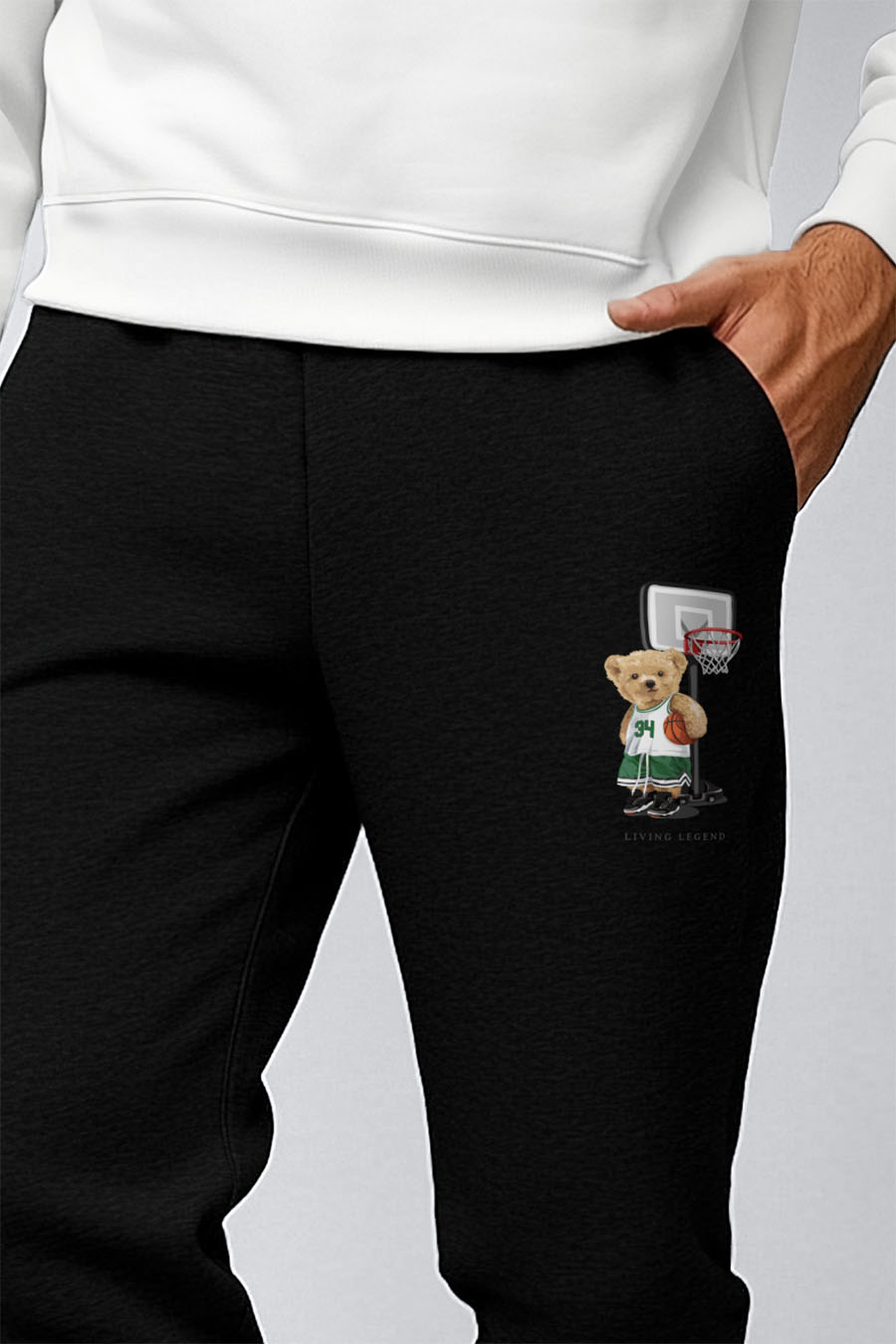 Tepláky Jogger , Barva Černá, s Potiskem Living Legend Teddy