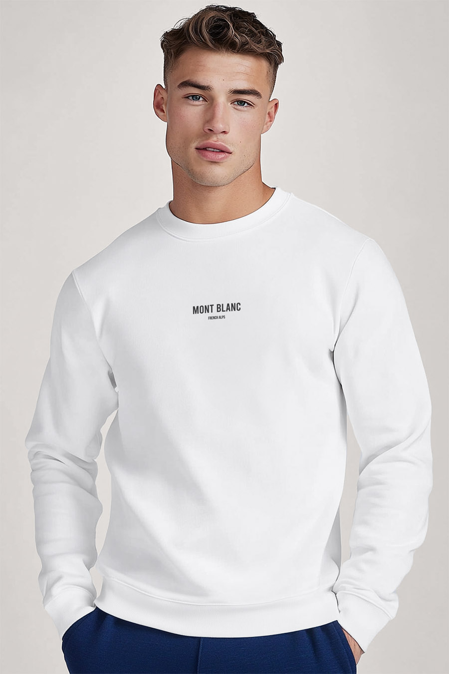 Mikina, Barva Bílá, s Potiskem Mont Blanc Minimal