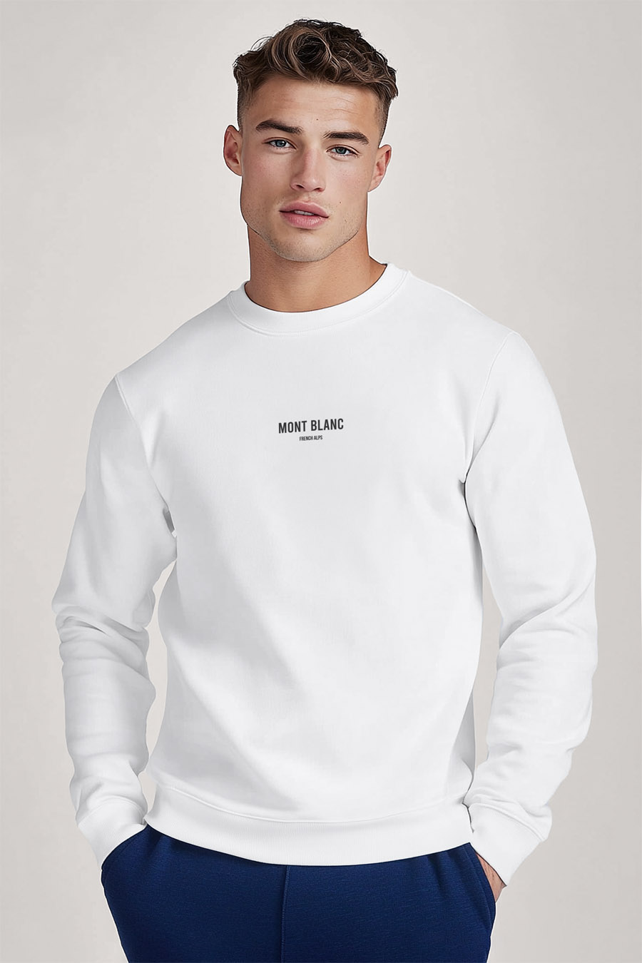 Mikina, Barva Bílá, s Potiskem Mont Blanc Minimal