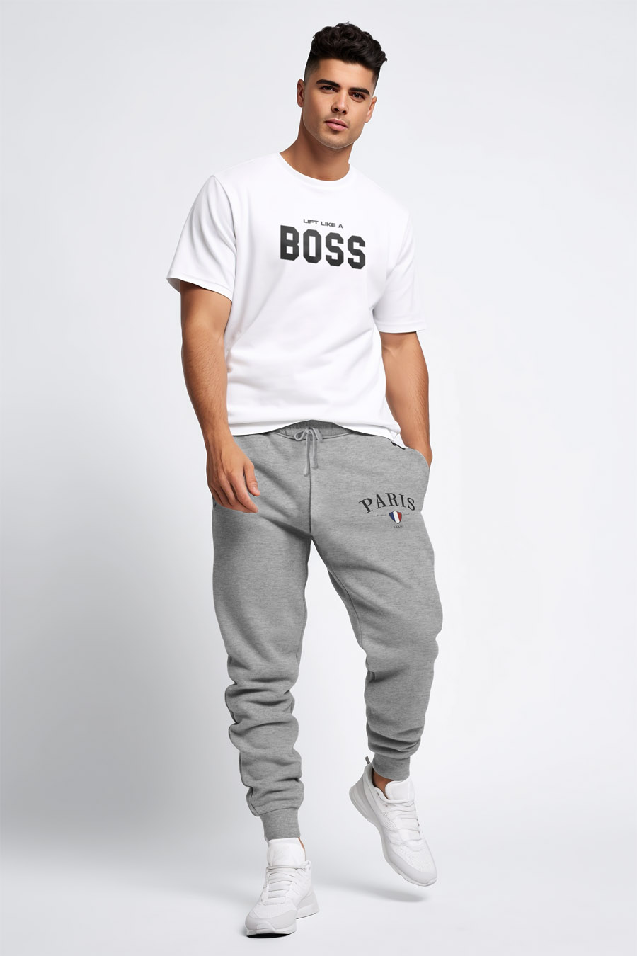 Tepláky Jogger , Barva Šedá, s Potiskem Paris XXXIII