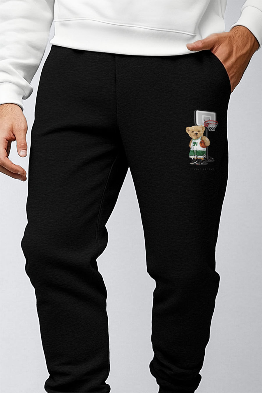 Tepláky Jogger , Barva Černá, s Potiskem Living Legend Teddy