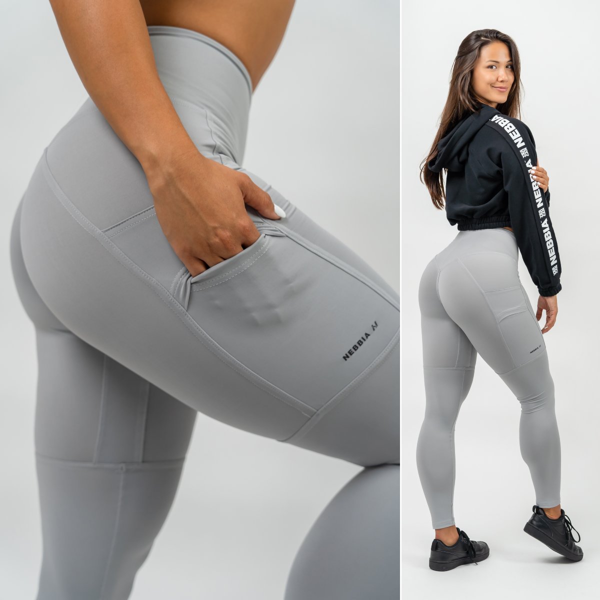 Nebbia Legíny s vysokým pasem a kapsami LEG DAY GOALS 248 šedé