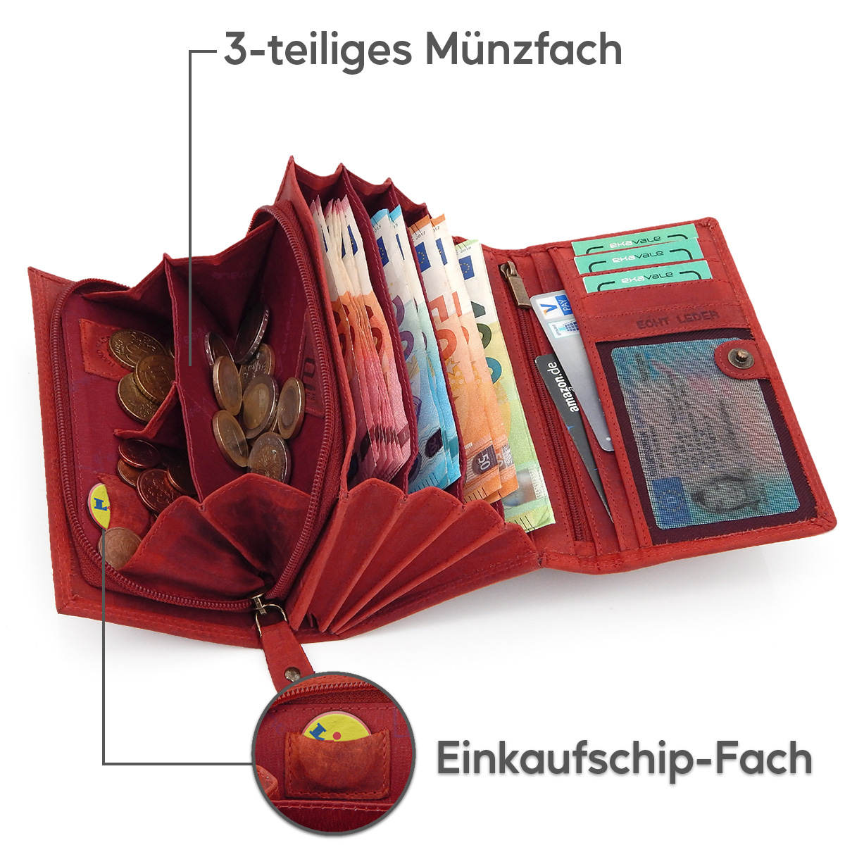 Ekavale Dámská kožená peněženka červená EV-03