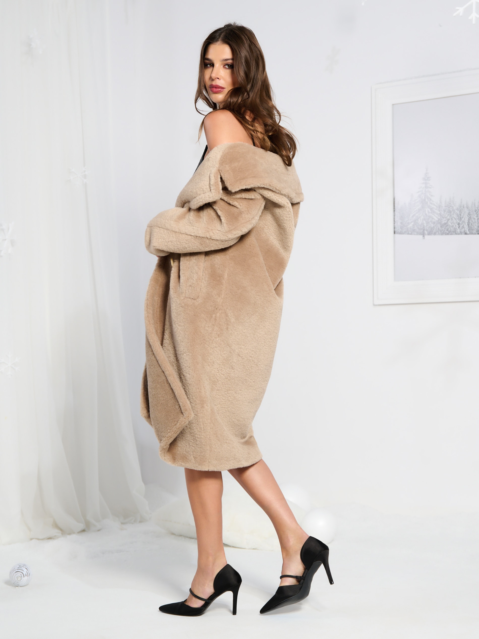 Sinsay - Kabát z umělé kožešiny - béžová