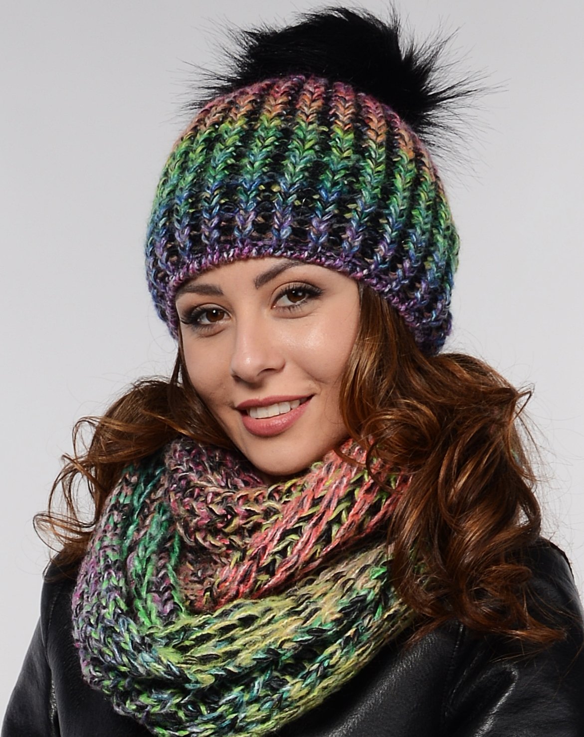 Fashionweek Zimní dámský komplet – pletená čepice s bambulí + teplý nákrčník ZIZI-MULTI