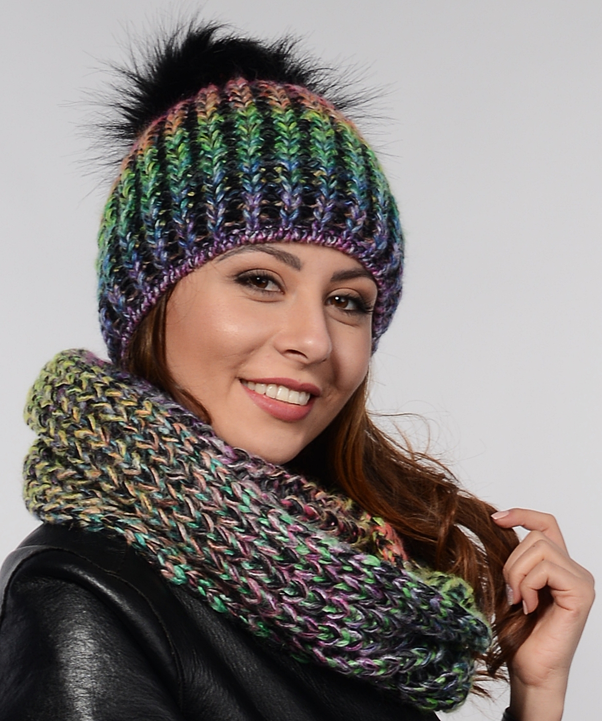 Fashionweek Zimní dámský komplet – pletená čepice s bambulí + teplý nákrčník ZIZI-MULTI