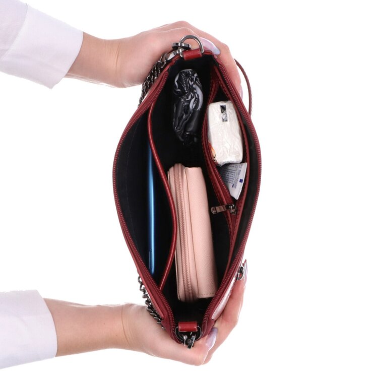 Malá kožená crossbody kabelka s řetízkem Famito NB 0110 TCV červená