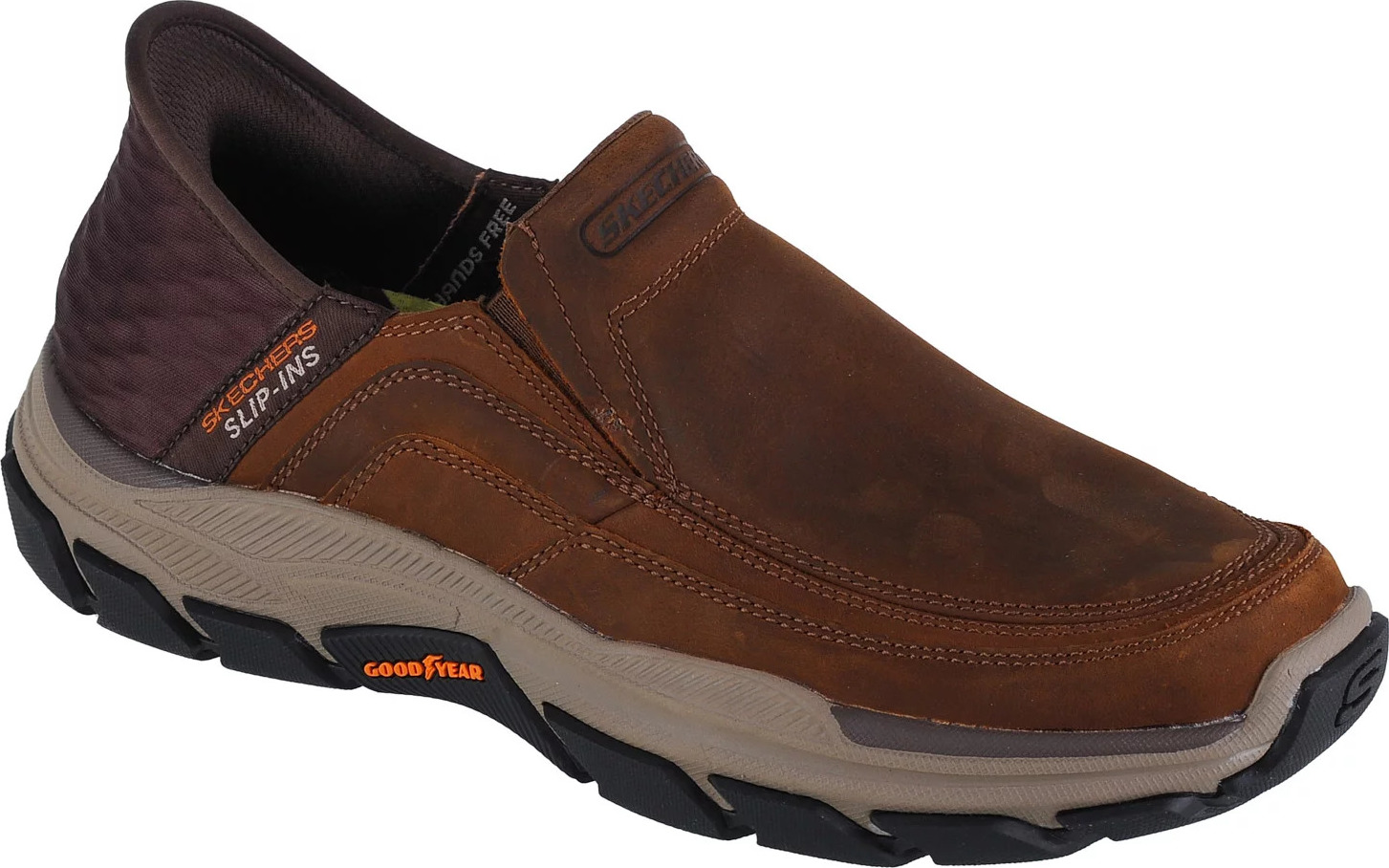 Tmavě hnědé pánské kožené tenisky Skechers Slip-Ins Respected - Elgin Hnědá