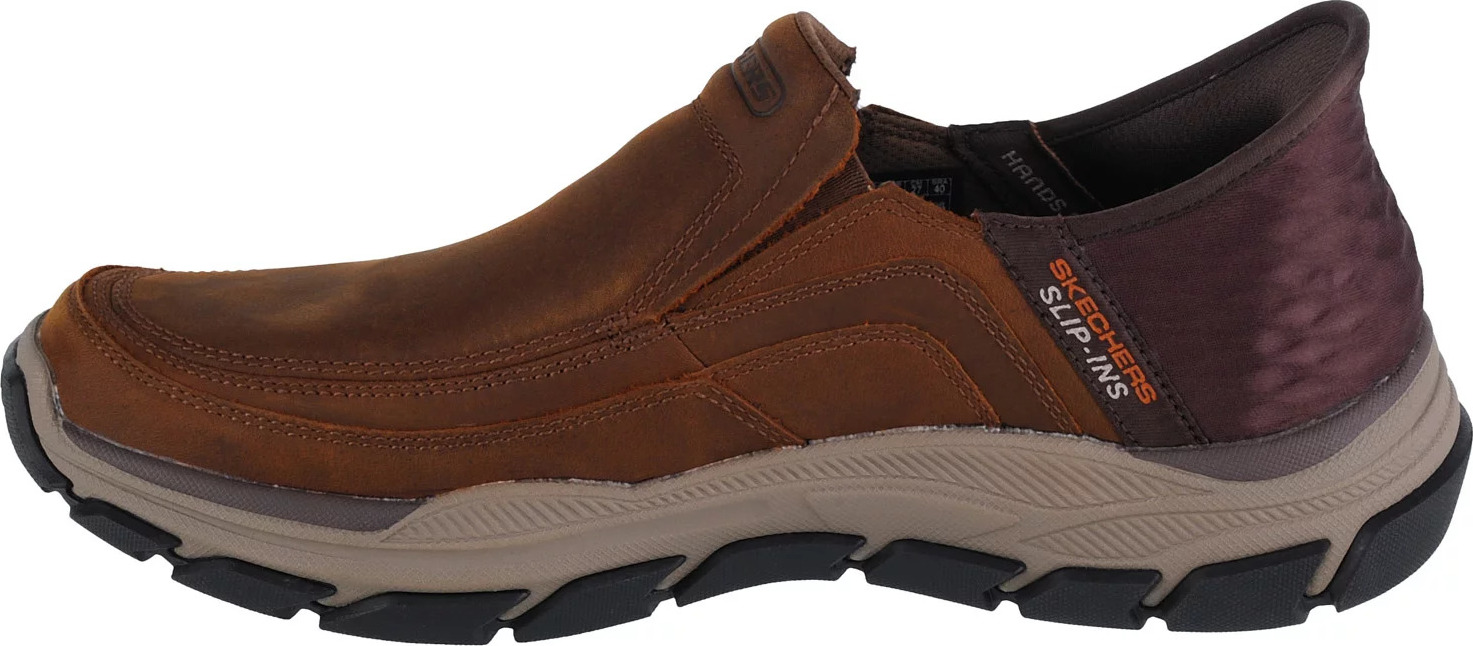 Tmavě hnědé pánské kožené tenisky Skechers Slip-Ins Respected - Elgin Hnědá