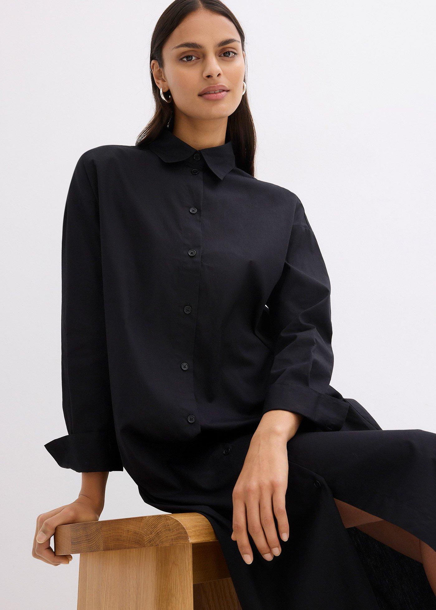 bonprix Košilové šaty z čisté bavlny Černá