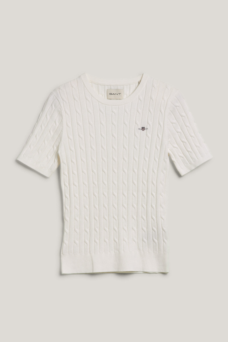 SVETR GANT STRETCH COTTON CABLE SS C-NECK EGGSHELL