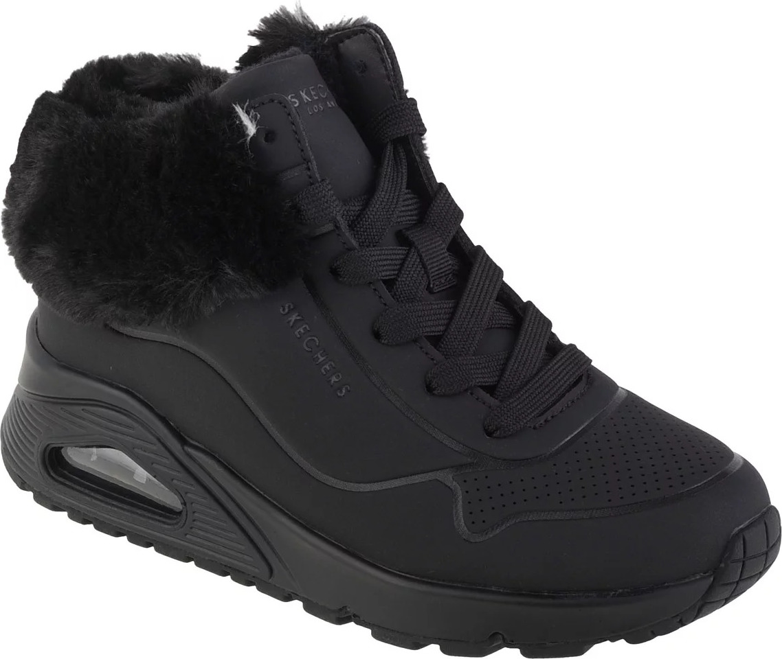Černé dívčí kotníkové tenisky s kožíškem Skechers Uno - Fall Air Černá