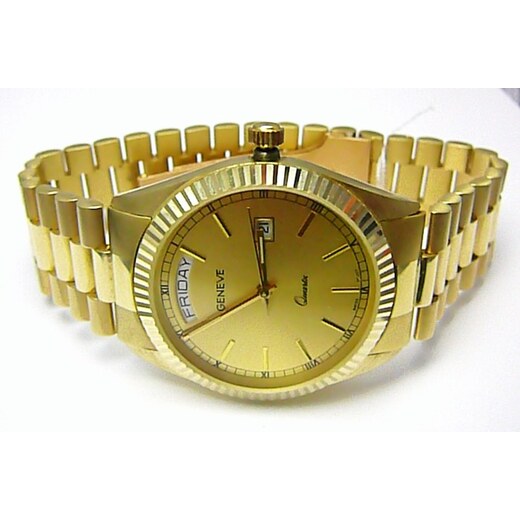 Luxusní elegantní pánské zlaté švýcarské hodinky 585/77,70gr GENEVE 3ATM  T153 - GLAMI.cz