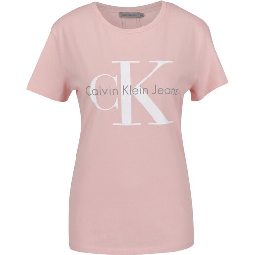 Světle růžové dámské tričko Calvin Klein Jeans Shrunken - GLAMI.cz