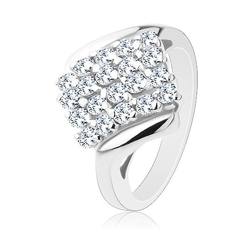 Šperky Eshop - Lesklý prsten stříbrné barvy, blýskavý čtverec posetý  barevnými zirkony R38.27 - Velikost: 52, Barva: Zelená - GLAMI.cz