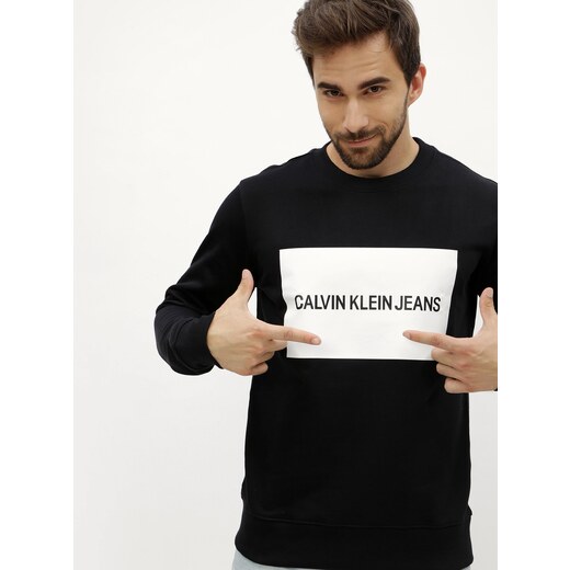 Černá pánská mikina s potiskem Calvin Klein Jeans - GLAMI.cz
