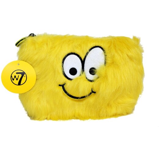 W7 Furry Emoji Cosmetic Bag Yellow Kosmetická chlupatá taštička se  smajlíkem žlutá velká 20x14cm - GLAMI.cz