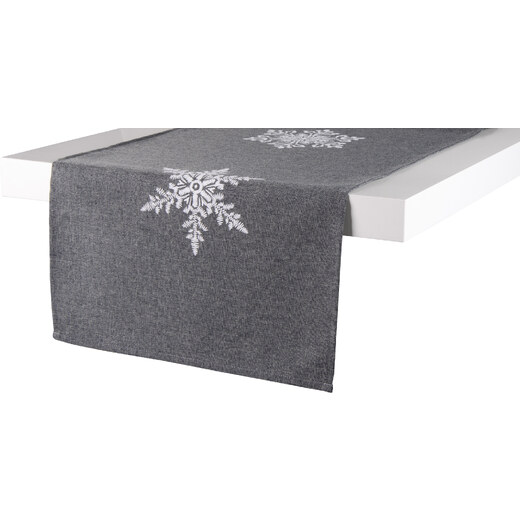 Ubrus - běhoun na stůl SNOW FLAKE, 35x170 cm, tmavě šedá, ESSEX - GLAMI.cz
