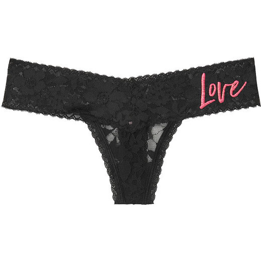 VICTORIA´S SECRET Kalhotky Victoria's Secret Floral Lace Thong Panty černá  XS 
