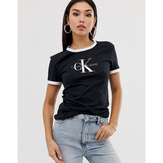 Calvin Klein Jeans reissue logo ringer t shirt-Black - GLAMI.cz
