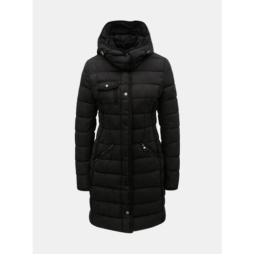Černý prošívaný zimní kabát s odnímatelnou kapucí Desigual Inga - GLAMI.cz