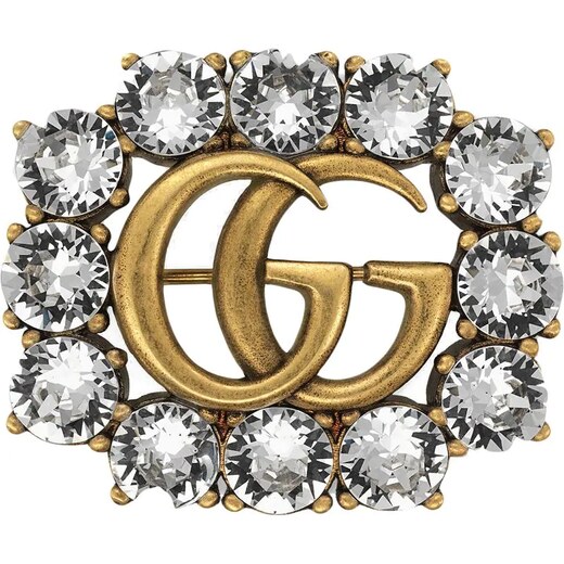 Gucci Metal Double G brooch with crystals - Metallic - GLAMI.cz