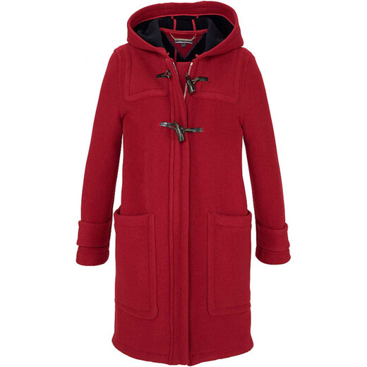 Duffle coat, značkový dámský červený duffle vlněný kabát, TOMMY HILFIGER -  GLAMI.cz